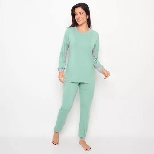 Pijama Básico- Verde Claro & Cinza
