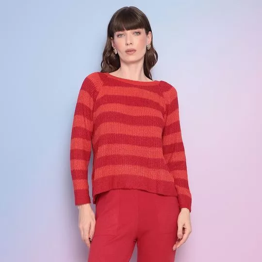 Suéter Em Tricô- Vermelho & Coral