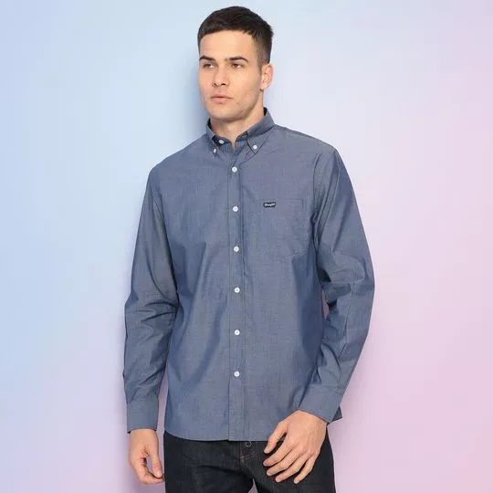 Camisa Texturizada Com Bolso- Azul Marinho- Cia do Jeans