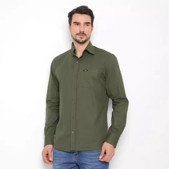 Camisa Regular Fit Com Bolso- Verde Militar- Cia do Jeans