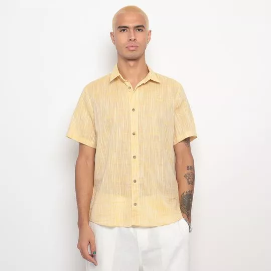 Camisa Texturizada Com Bordado- Amarela & Branca- Colcci