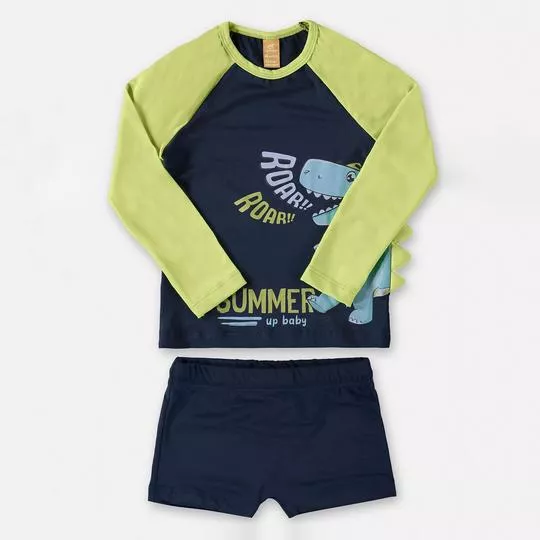 Conjunto De Camiseta & Sunga- Azul Marinho & Verde Claro- Up Baby & Up Kids