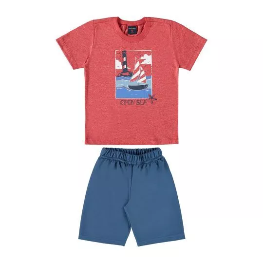 Conjunto De Camiseta Barco & Bermuda- Vermelho & Azul Escuro- Guloseima