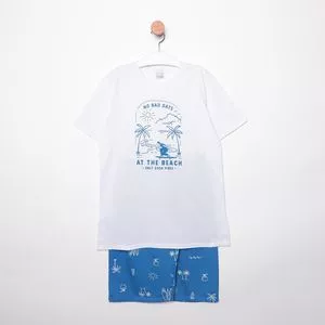 Conjunto De Camiseta & Bermuda Com Inscrições<BR>- Azul & Branco<BR>- Malwee