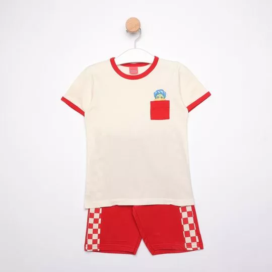 Conjunto De Camiseta & Bermuda Danoninho®- Off White & Vermelho- Malwee