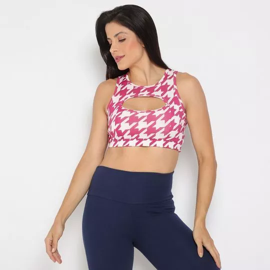 Top Abstrato- Branco & Pink- Verbo Fitness