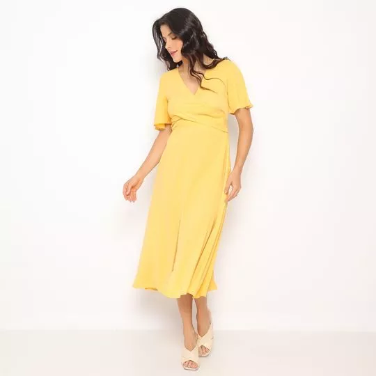 Vestido Midi Liso- Amarelo
