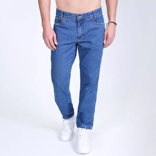 Calça Jeans Reta Com Bolsos- Azul- Zait Jeans