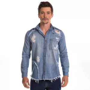 Camisa Jeans Destroyed<BR>- Azul Escuro<BR>- Zait Jeans