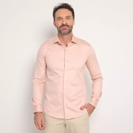 Camisa Slim Fit Em Fio Tinto- Rosa Claro