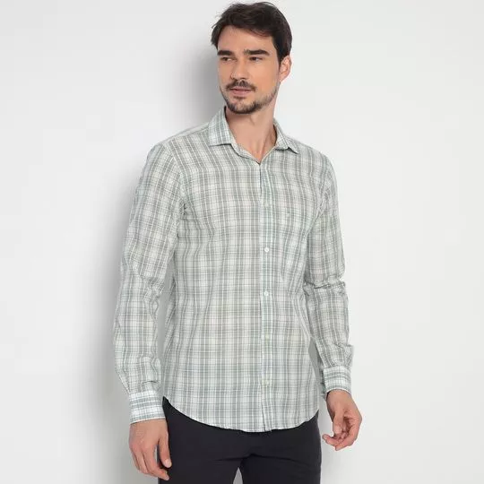 Camisa Classic Fit Com Recortes- Verde Claro & Branca