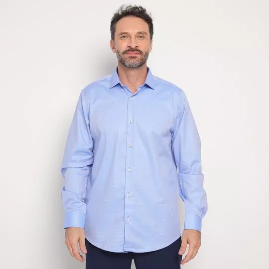 Camisa Classic Fit Geométrica- Azul Claro & Azul