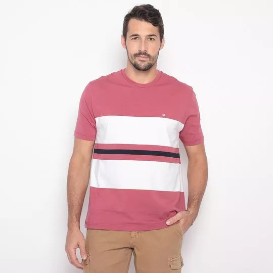 Camiseta Com Recortes- Rosa Escuro & Branca