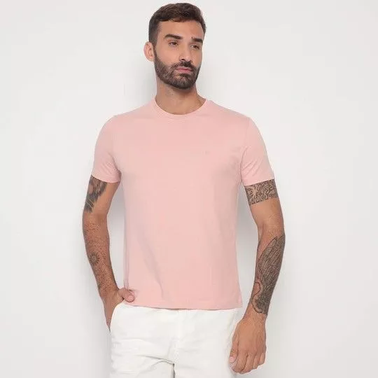 Camiseta Com Bordado- Rosa Claro