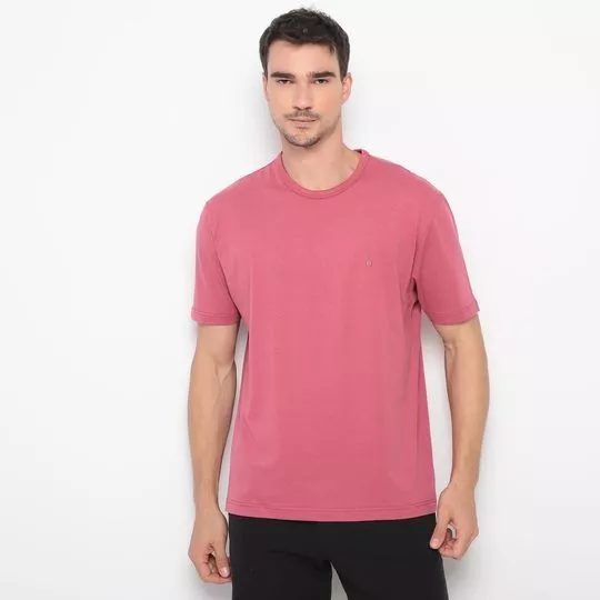 Camiseta Com Bordado- Rosa