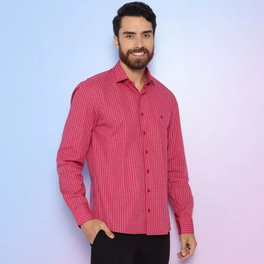 Camisa Slim Fit Xadrez- Vermelha & Azul Marinho