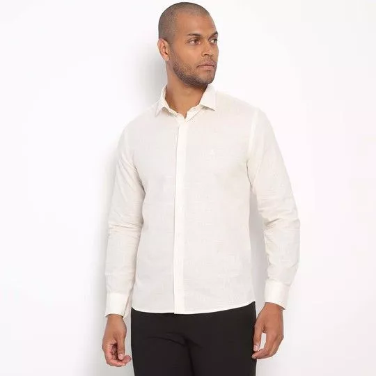 Camisa Slim Fit Com Bordado- Off White