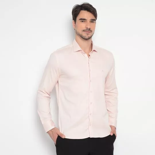 Camisa Slim Fit Com Bordado- Rosa Claro