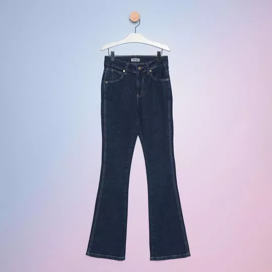 Calça Jeans Flare Com Bolsos- Azul Marinho