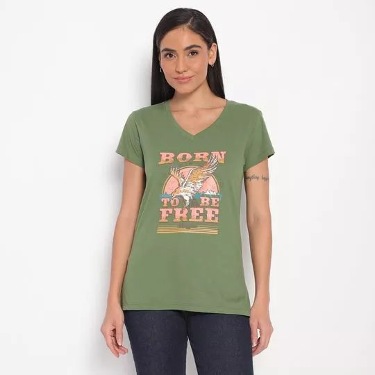 Camiseta Wrangler®- Verde Militar & Rosa