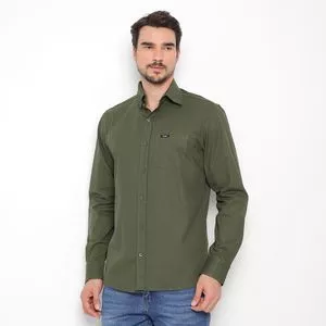 Camisa Regular Fit Com Bolso<BR>- Verde Militar