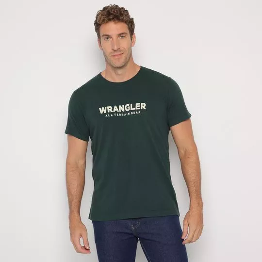 Camiseta Wrangler®- Verde Escuro & Branca