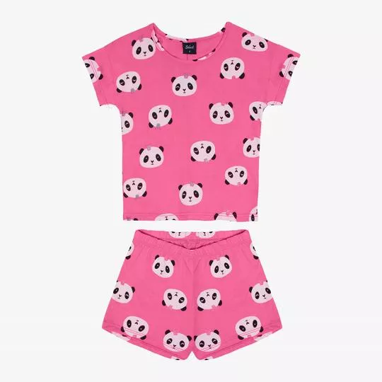 Pijama Pandinha- Rosa & Branco- Rovitex