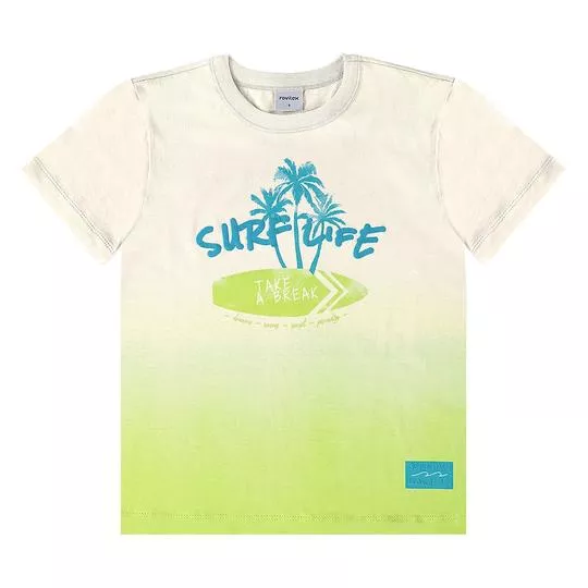 Camiseta Com Inscrição- Off White & Verde Claro- ROVI-KIDS