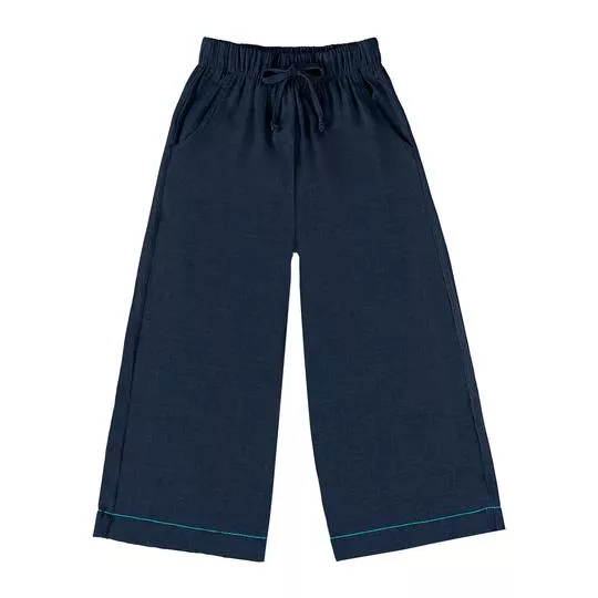 Calça Jeans Wide Leg- Azul Marinho- Rovitex