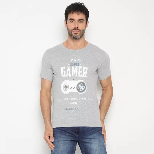 Camiseta Gamer- Cinza & Off White