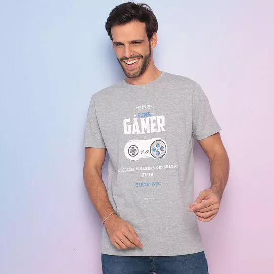 Camiseta Gamer- Cinza Claro & Azul