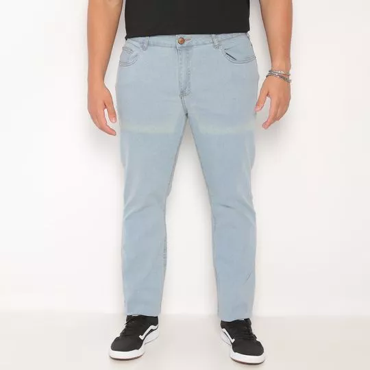 Calça Jeans Reta Com Bolsos- Azul Claro