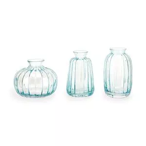 Jogo De Vasos Decorativos<BR>- Azul Claro<BR>- 3Pçs<BR>- Mart