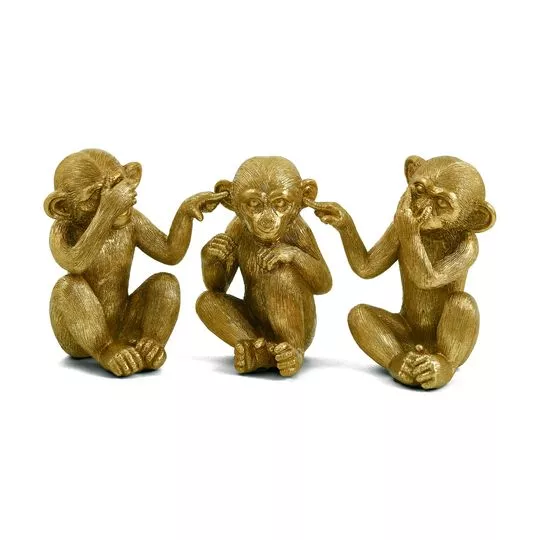 Jogo De Macacos Decorativos- Dourado- 3Pçs- Mart