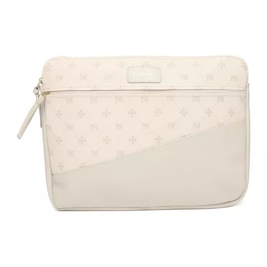 Capa Para Notebook Em Couro- Off White & Taupe- 25x35x2cm- Di Marly's