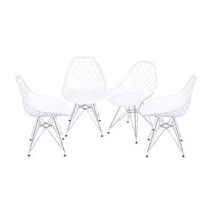 Jogo De Cadeiras Com Vazados<BR>- Branco & Prateado<BR>- 4Pçs<BR>- Or Design