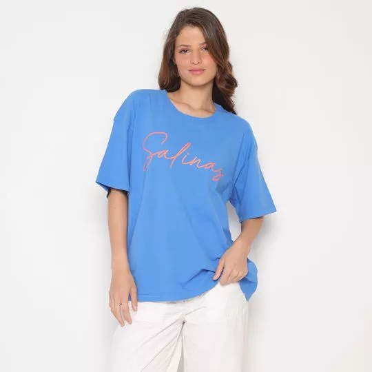 Camiseta Com Inscrição- Azul Royal & Laranja