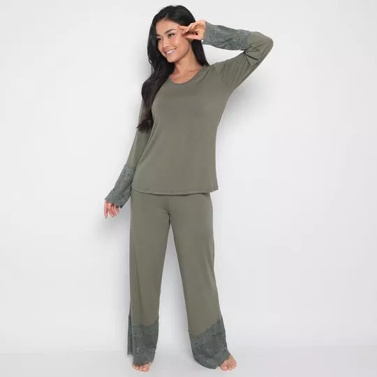 Pijama Com Renda- Verde Militar