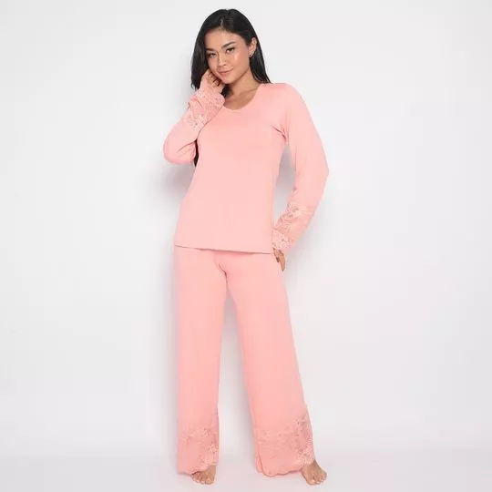 Pijama Com Renda- Rosa