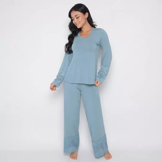 Pijama Com Renda- Azul Claro