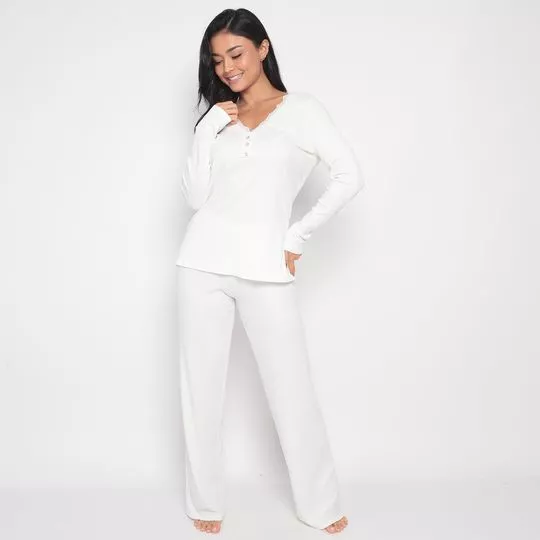 Pijama Com Renda- Off White