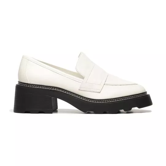Loafer Com Recortes- Branco & Preto- Salto: 5cm- Carrano