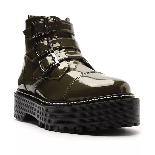 Coturno Plataforma Envernizado - Verde Militar & Prateado - Salto: 5,5cm - My Shoes