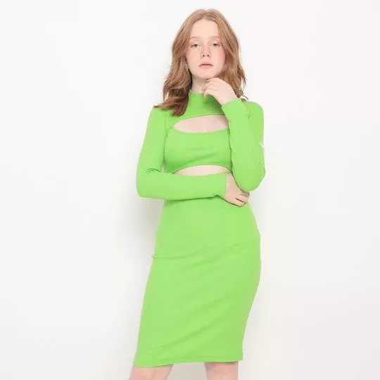 Vestido Curto Com Vazados - Verde Limão - Colcci