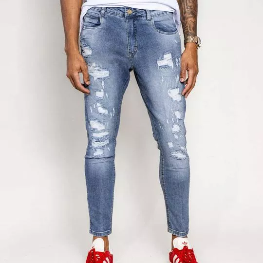 Calça Jeans Skinny Estonado- Azul