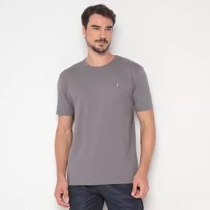 Camiseta Com Bordado<BR>- Cinza Escuro
