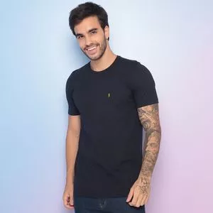Camiseta Com Bordado<BR>- Azul Marinho & Amarela