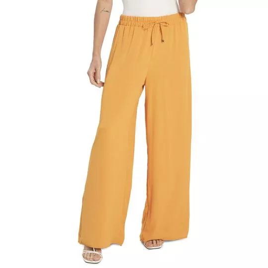 Calça Pantalona Com Amarração- Amarela