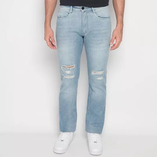 Calça Jeans Reta Com Bolsos- Azul Claro