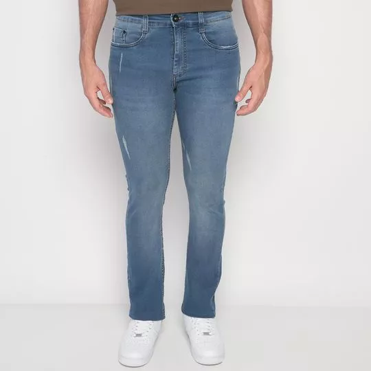 Calça Jeans Reta Estonada- Azul
